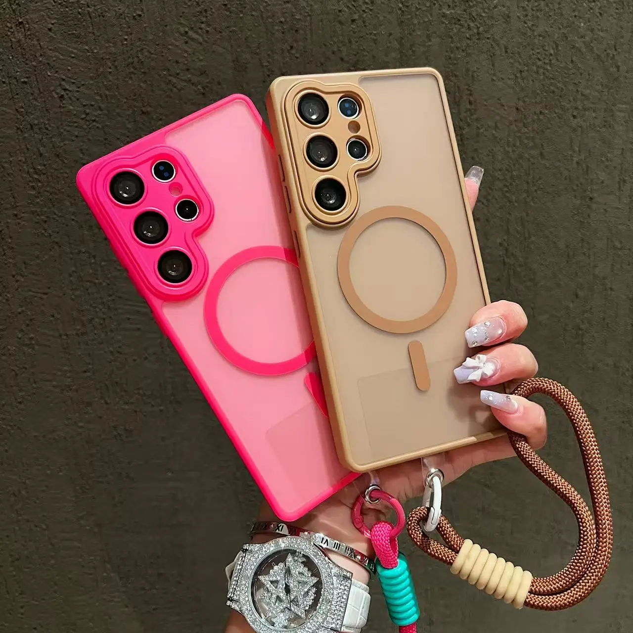 Luxury Matte Magnetic Magsafe wireless charging Cover For Samsung Galaxy S25 S24 S23 Ultra Plus With Lanyard Lens Protect Case - náhled 3