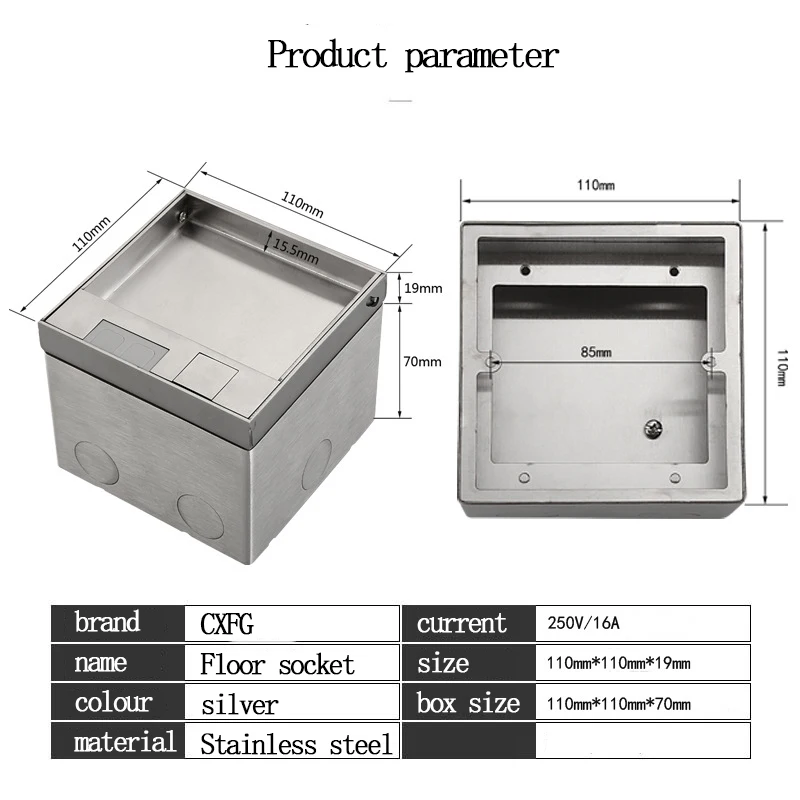 Factory Direct Embedded Hidden European Standard Floor Socket Marble UK Stainless Steel Flat Floor Power Socket  Computer RJ45