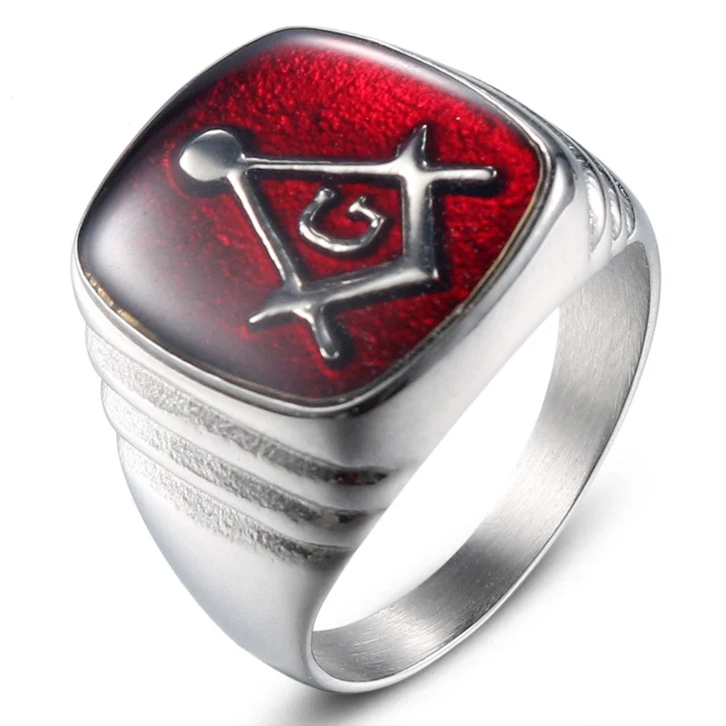 Classic Red Blue Masonic Ring Stainless Steel Jewelry Fashion Freemasonry Masonic Biker Mens Ring Wholesale