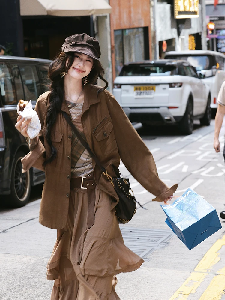 

Повседневная свободная ветровка Jaet Gold Emed с лацканами, дизайн из полиэфирного волокна, защита от ветра, повседневная одежда Fem, верхняя одежда