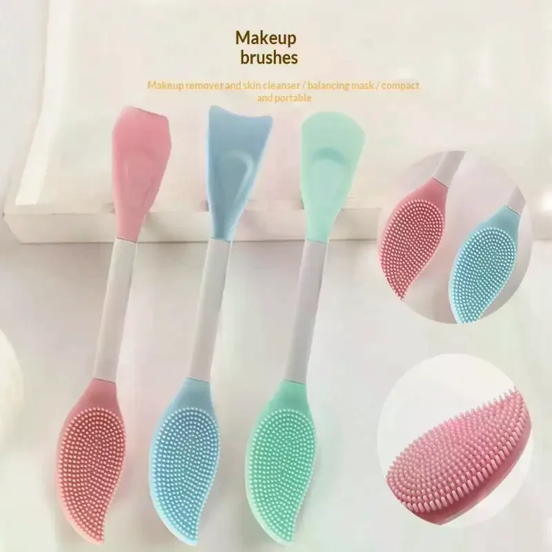Double Head Facial Mask Brush Silicone Applicator Spoon Spatula Stirring Stick Women Skin Face Cleansing Care Home Makeup Tools