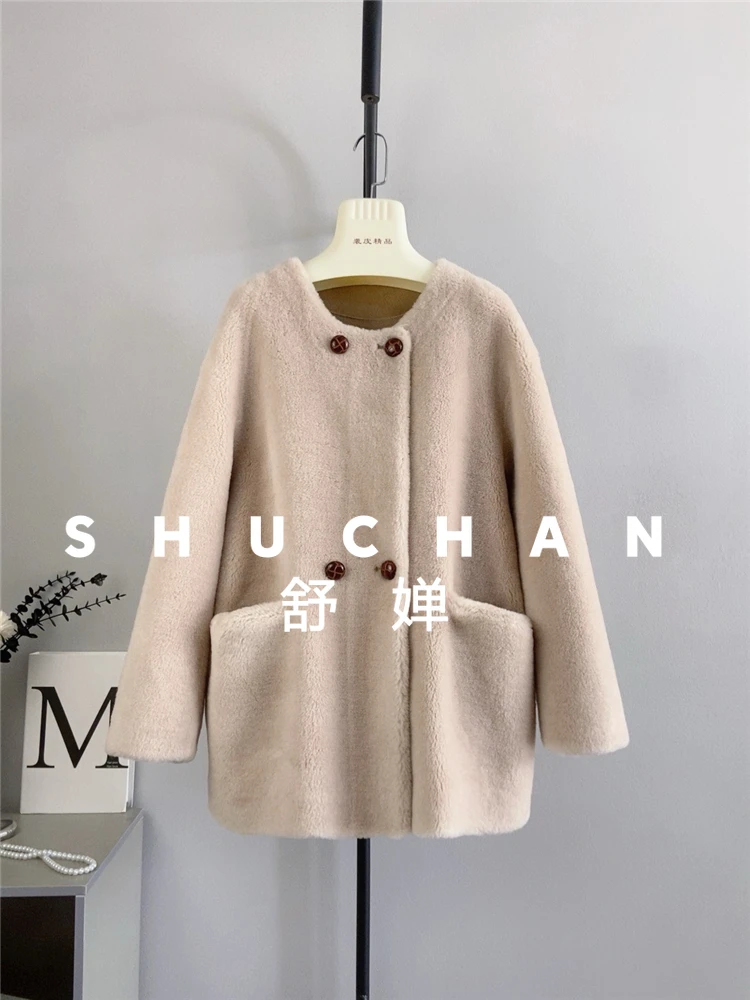 معطف صوف 100% للسيدات جديد شتاء دافئ جديد كسول من الصوف الخالص متوسط وطويل معطف دافئ Abrigos Mujer Invierno 2025