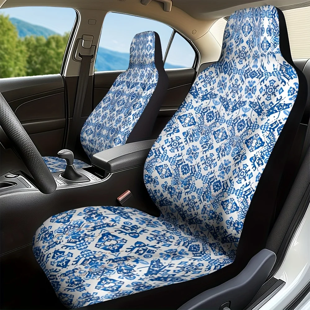 Set Of 2, Trendy Casual Geometric Aztec Design Car Seat Covers, Compatible With Most Vehicle Models, Collapsible And Machine Was