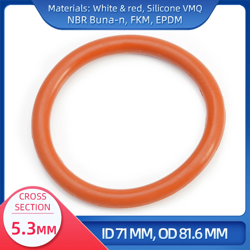 

O Ring CS 5.3 mm ID 71 mm OD 81.6 mm Material With Silicone VMQ NBR FKM EPDM ORing Seal Gask