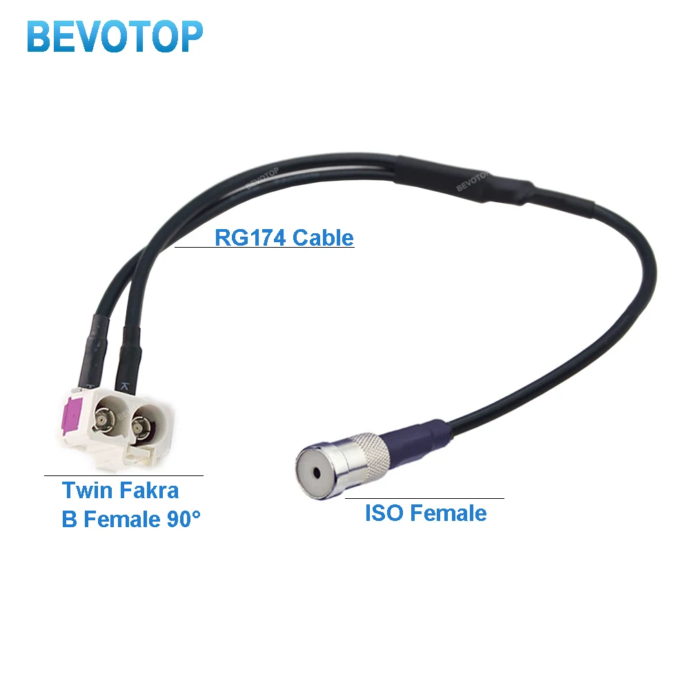 1PCS ISO Female to Twin Double Fakra B Female Right Angle Y Type Splitter RG174 Cable Radio Antenna Aerial Adapter