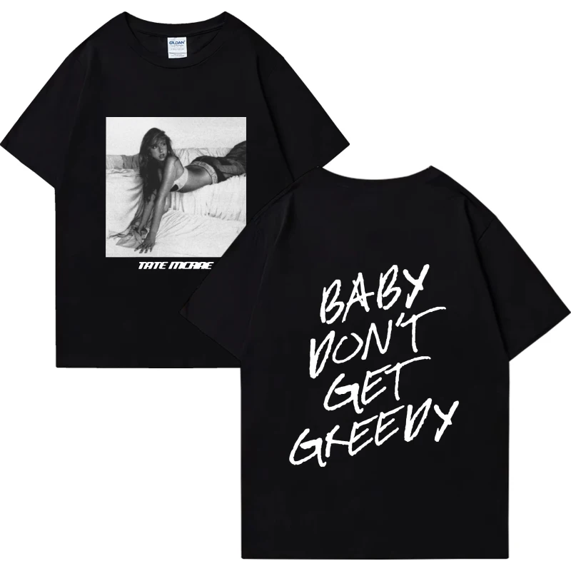 

Hot sale Tate McRae song Greedy Graphic black T shirt Men Women vintage Oversized Tops Unisex 100% Cotton short sleeve T-shirts