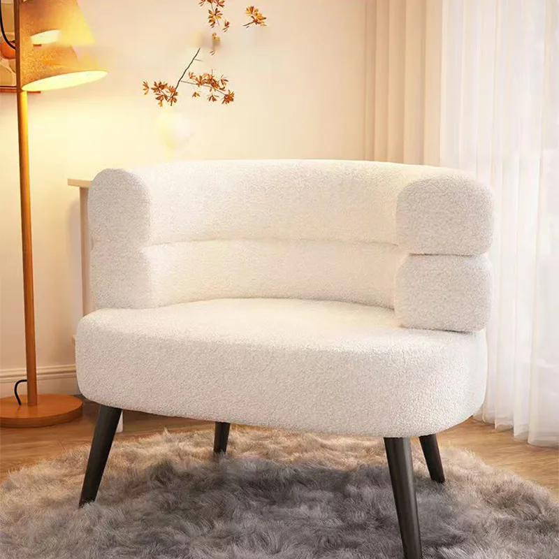 White Nordic Luxury Lamb Fleece Lazy Sofa Chair Living Room Single Casual Back Chair Bedroom Dresser Chair Balcony Coffee Chair
