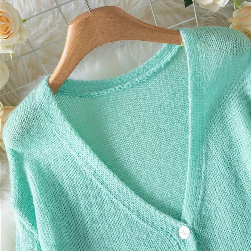 Ele V-Ne Suéter con botones de color puro Jaet Cárdigan abierto para mujer Prendas de abrigo de punto Verano 2025 Tendencia Faion