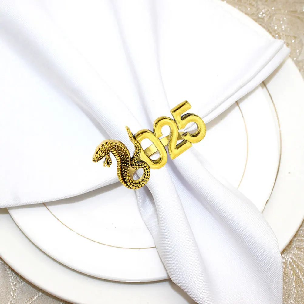 

4pcs Snake Napkin Rings 2025 Lunar New Year Golden Animal Design Table Decoration Wedding Party Dinner Farmhouse Vintage Metal