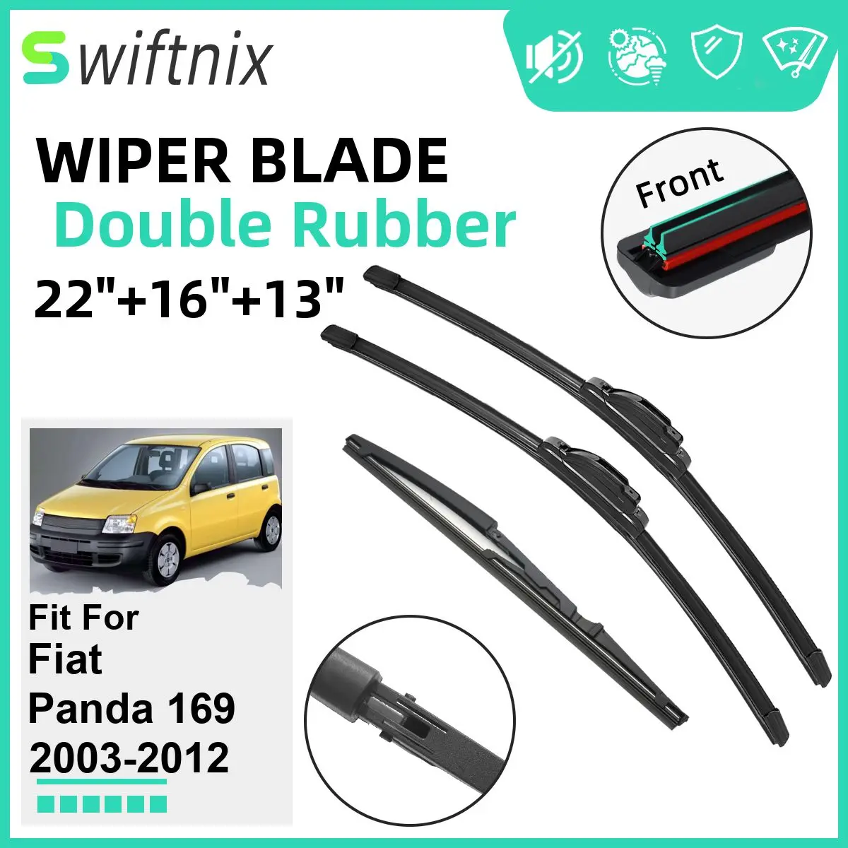 Double Rubber Car Wiper Blades for Fiat Panda 169 2003-2012 Windshield Wipers Rubber Car Accessories  2008 2009 2010 2011 2012