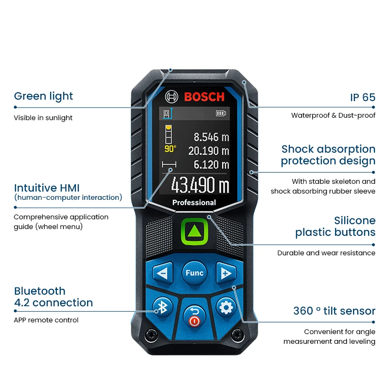 Bosch-Laser Range Finder com Bluetooth, Instrumento Profissional de Medida a Laser, Regra de Medição Eletrônica Verde, GLM 50-27, 50m