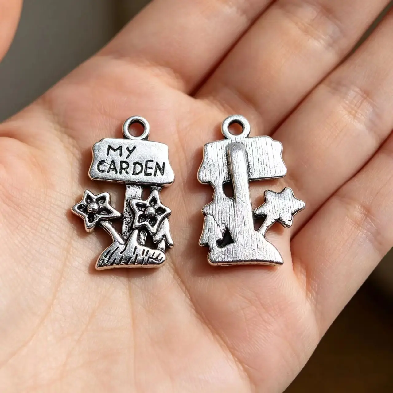 20pcs/lot 15*22mm  Flowerpot Charm Antique Silver My Garden Plant Jewelry Pendant  For DIY Bracelet Necklace Making