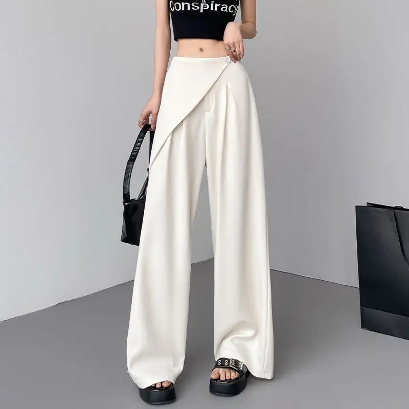 Design sense two-piece suit wide leg pants for women, fashionable high waist slimming  straight leg casual suit floor pants