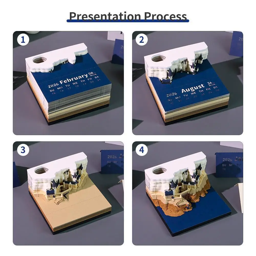 2026 السنة الجديدة ثلاثية الأبعاد ورقة النحت هاري التقويم ماجيك القلعة مذكرة الوسادة المسيل للدموع مفكرة لتقوم بها بنفسك الحرفية هدايا عيد الميلاد هوجورتس المدرسة