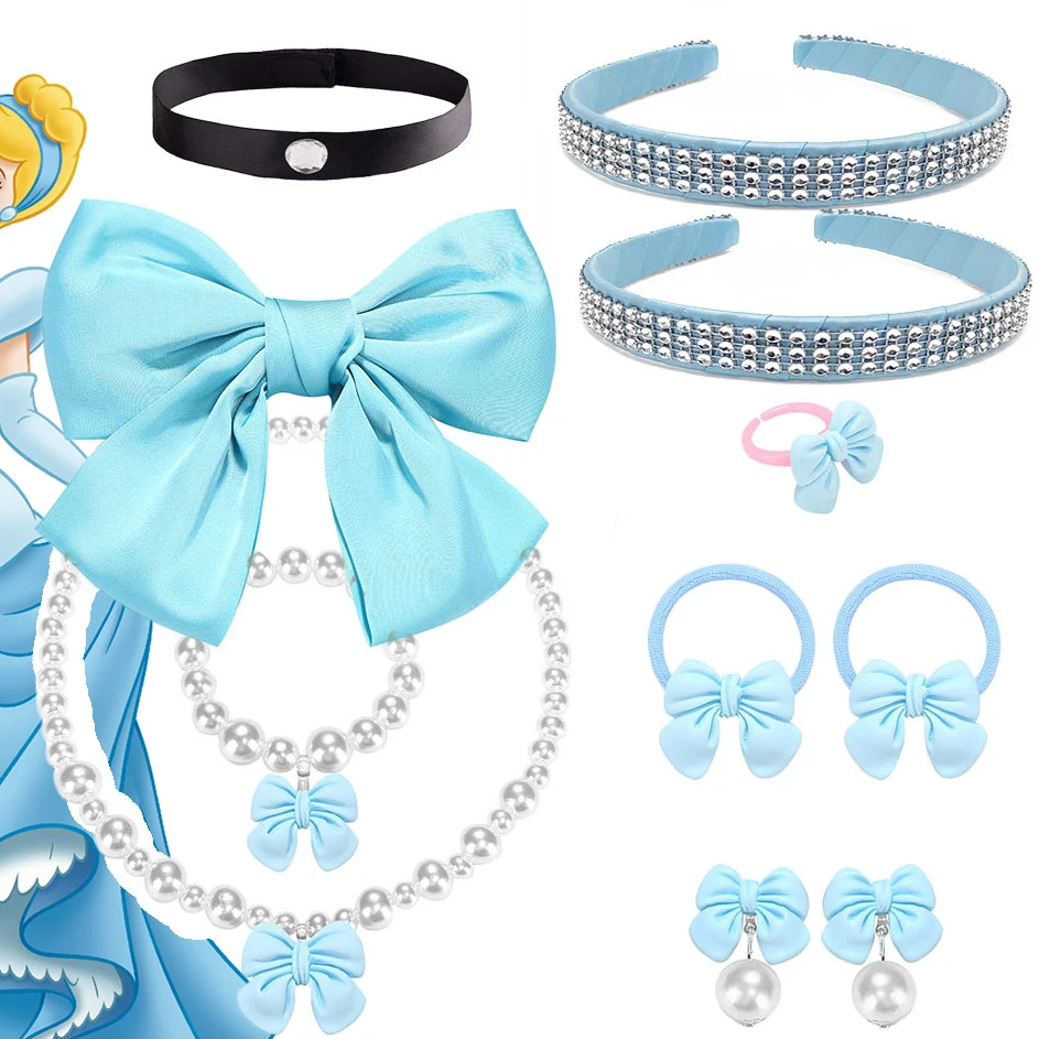 Diadema de Cendrillon, Lazo para el Cabello, Collar, Pendientes, Pulsera, Kit de Accesorios para Niñas, Juego de Roles, Fiesta de Princesas, Cosplay de Cindy