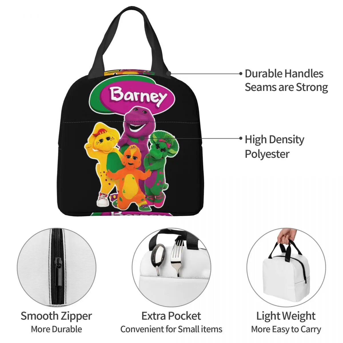 Barney And Friends Lunch Bags Insulated Bento Box Waterproof Lunch Tote Resuable Picnic Bags Cooler Thermal Bag for Woman Travel