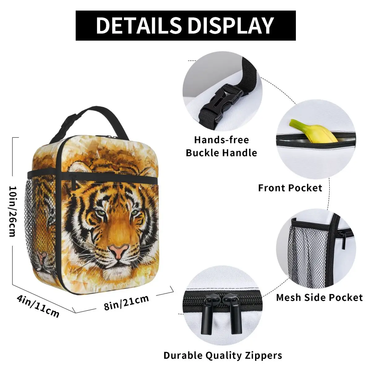 Bengal Tiger Animal Insulated Lunch Bag for Women Office Cooler Thermal Food Box Tote Portable Lunch Boxes Container