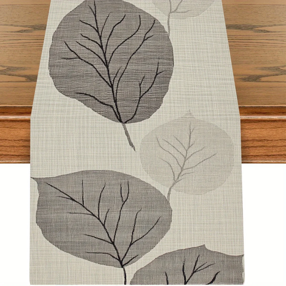 1 Piece of Simple Leaf Vein Theme Table Runner, Dark and Light Gray Leaf Pattern, Suitable for Japanese Izakayas, Modern Minimalist Homes, Zen Tea Rooms, Log-Style Restaurants, Flower Art Studios, B&B Rooms, Art Exhibition Tea Break Areas, Nordic Style Cafes, Covering a Variety of Fresh/Elegant Scenes with Natural Leaf Vein Elements.