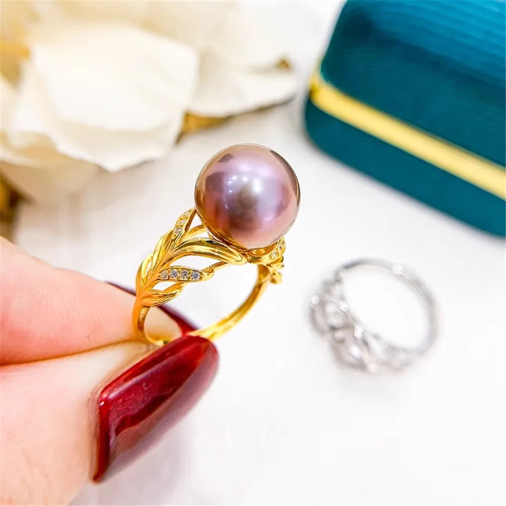 

DIY Pearl Ring Accessories S925 Sterling Silver Ring Empty Holder Concealer Ring Silver Holder Fit 10-13mm Beads Z167