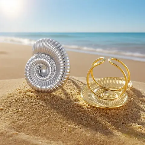 My Shape Big Conch Ring for Women Gold Color Nautilus Shell  Finger Rings Adjustable Snail Shell Ring Stainless Steel Jewelry