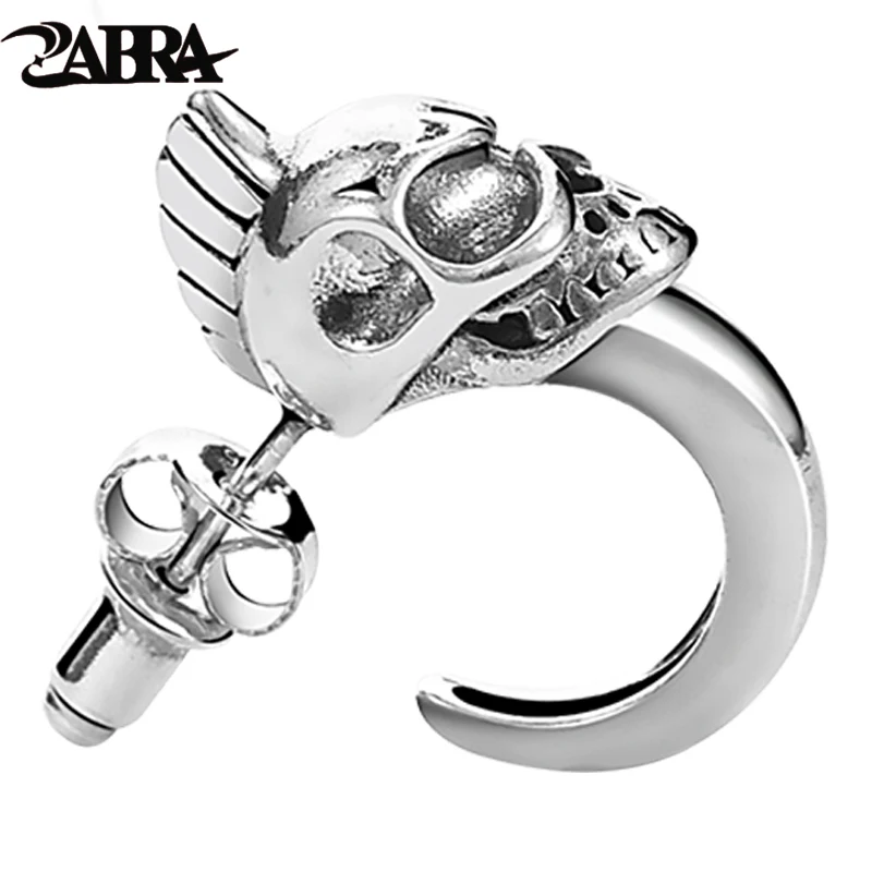 ZABRA 925 Silver Skull Earrings for Men's Retro Trendy European and American Personality Pippy and Handsome Men's Ear Jewelry