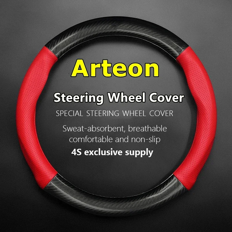 No Smell Thin For VW Arteon Steering Wheel Cover Genuine Leather Carbon Fit Volkswagen Arteon 2.0T Shooting Brake R-Line 2022