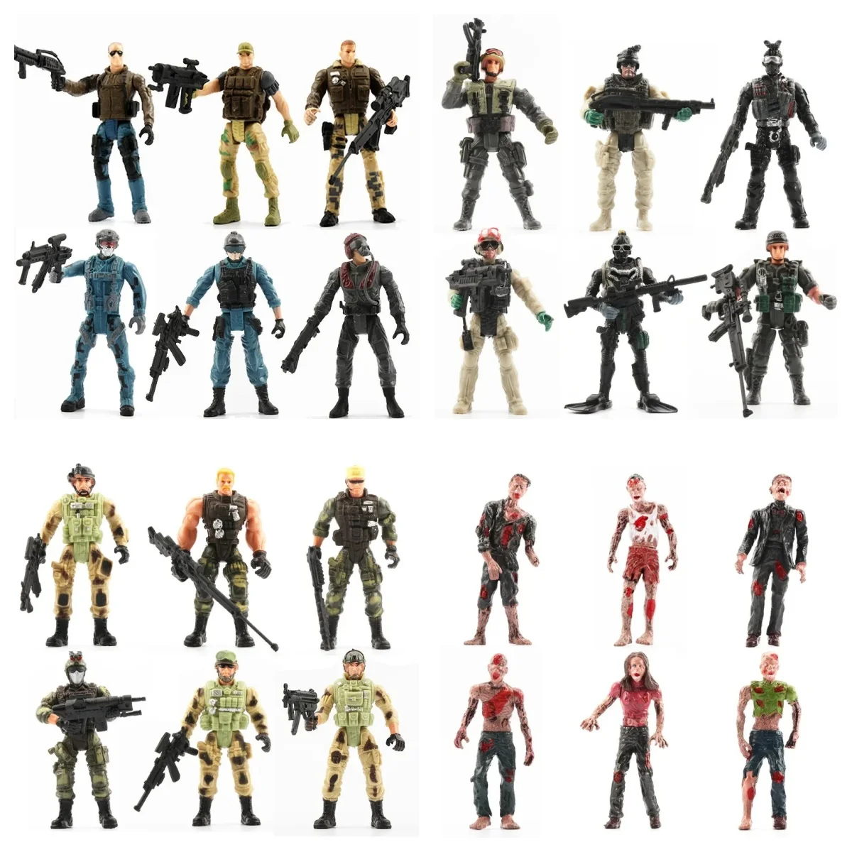 Juego de 6 Figuras Militares de 10 cm, Modelo de Unidad de Combate Antiterrorista SWAT de Élite, Mercenario Zombi, Muñeco de Soldado de Policía Articulado