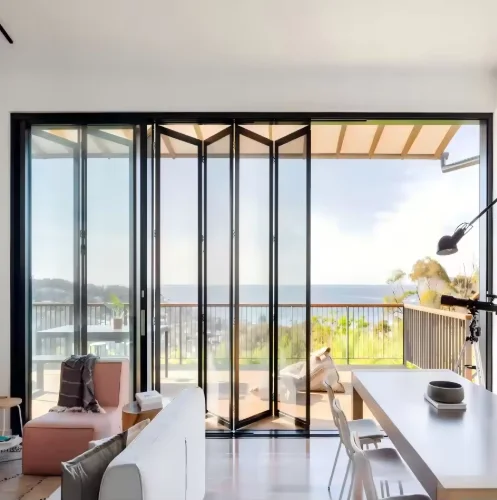 Customization High Performance Aluminum Folding Door Double Layer Insulated Glass Windproof Waterproof Durable Folding Door