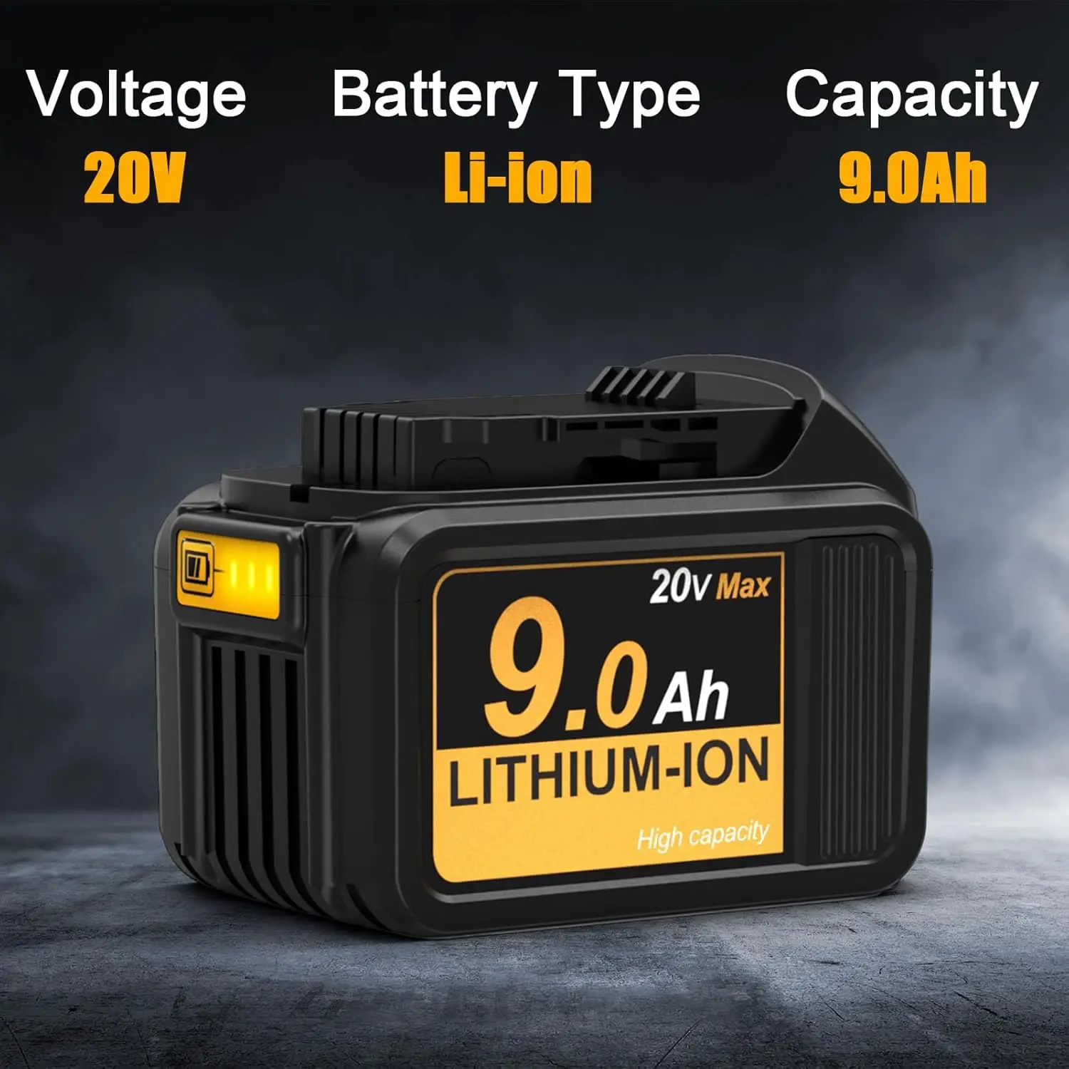 2 Pack 9.0Ah Li-ion Battery Replacement for Dewalt 20V Battery with LED Indicator Compatible with 20V DCB204 DCB206 DCB200-2 DCB