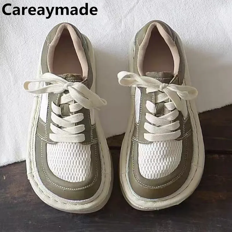 

Careaymade-Genuine leather handmade wider toe women's shoes mesh breathable muffin tennis single shoes Platform zaptos mujer