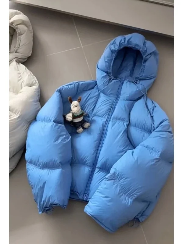 

Korean Sle Blue Hooded Puff Cotton Jaet Women's Winter ort Thi Warm Small Size Bread Clothes Outerwear Aosphere Sense