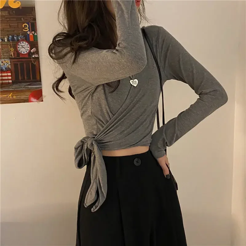 Sexy T-shirts Women V-neck Slim Burgundy Spring Summer Sun Proof Fashion Korean Style Cropped Tops Daily Ins Hot Girls Ulzzang