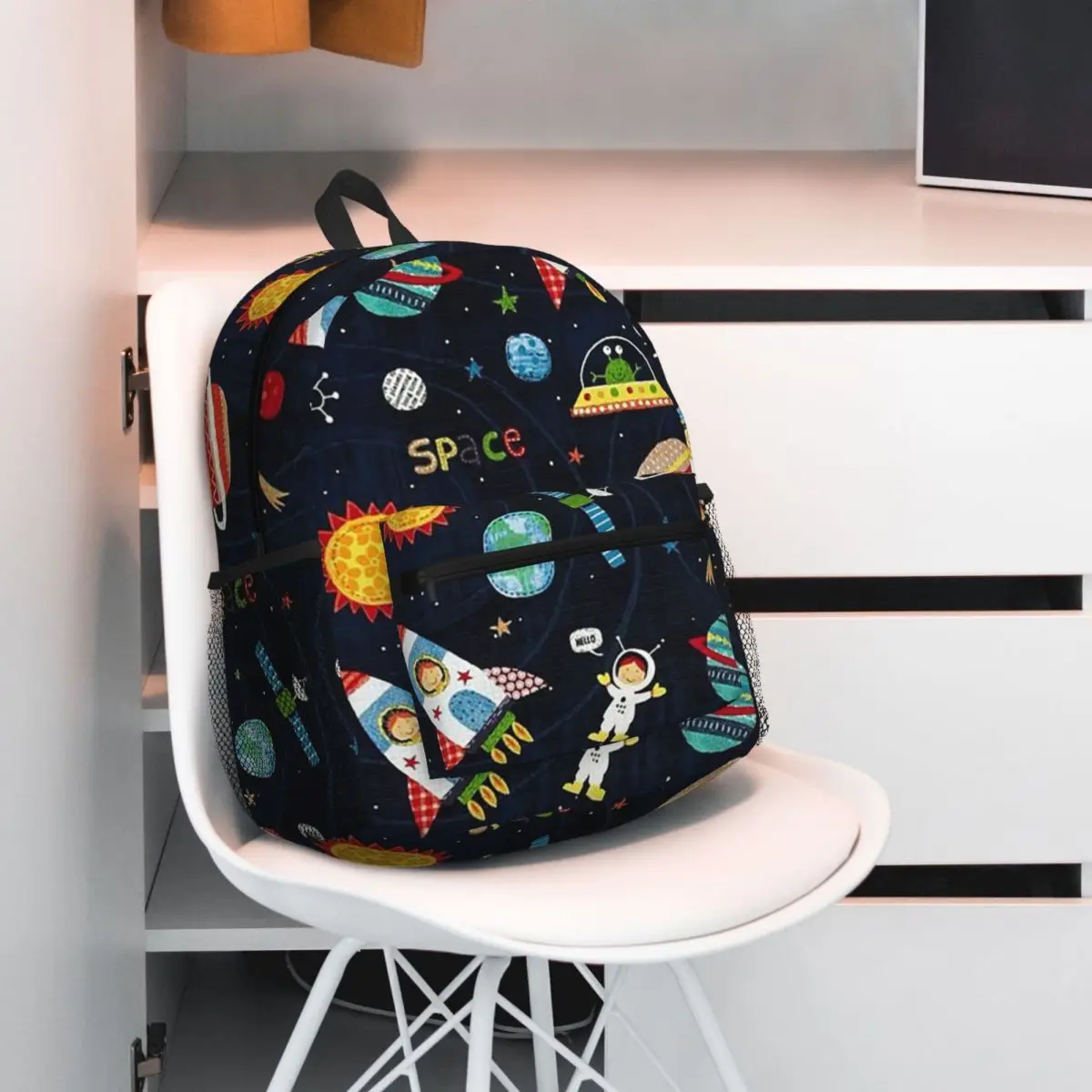 

Cartoon Rocket Planet Creative Universe Style Backpack Student BookBag Children School Bag Laptop Shoulder Bags for Men Women