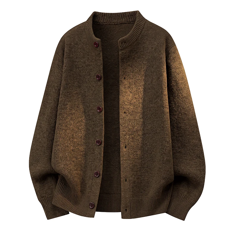 Spring Autumn Casual Knitted Sweater Cardigan Fashionable Solid Color Simple Round Neck Single Breasted Running Sports Jacket