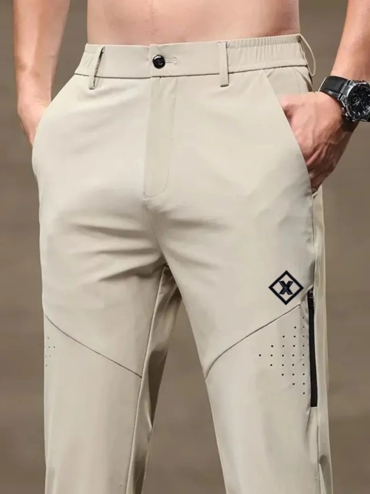 Men's Ice Silk Casual Pants Summer Thin Breathable Elastic Straight Leg Sports Pants Fashionable Urban Style Quick Dry Long P...