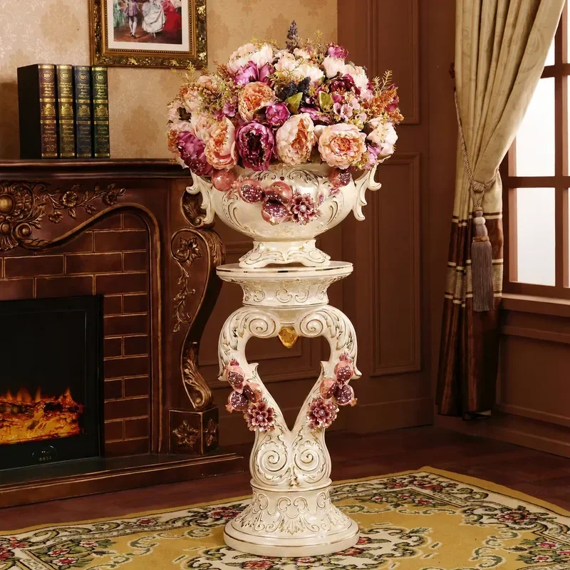 Large Ceramic Floor to Ceiling Vase Tall Flower Pot for Living Room Porch Villa Hotel Roman Column Style Home Decoration