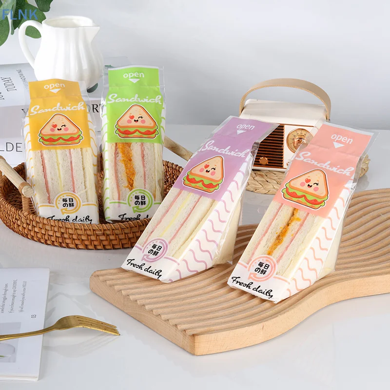 【KC】100 Pieces Of Sandwich Wrappers Bakery Special Disposable Easy To Tear Transparent Triangle Cake Baking Bread Packaging Bag
