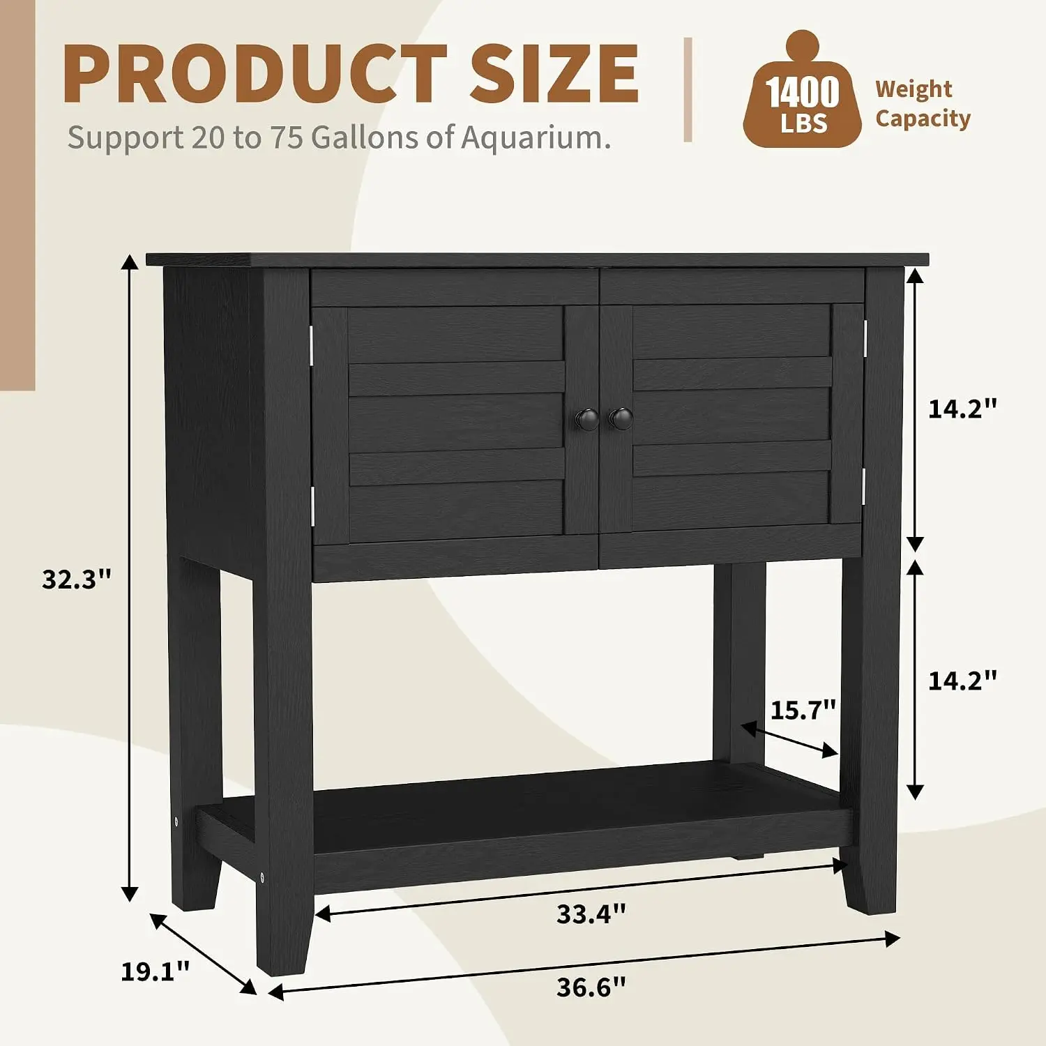 Aquarium Stand for 20-29 Gallon Tanks, Heavy-Duty Fish Tank Cabinet with Charging Station & Magnetic Doors