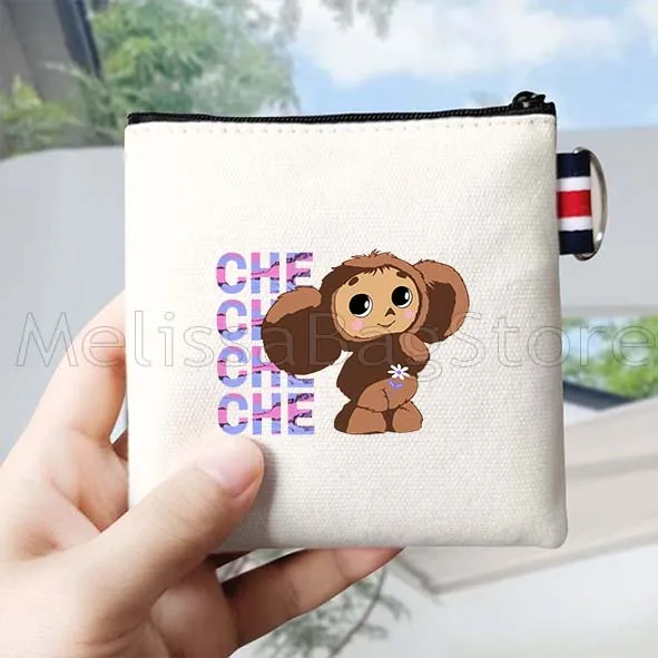 روسيا Cheburashka لطيف الكرتون القرد الهدايا الروسية قماش محفظة نسائية للعملات المعدنية حقيبة قماش قنب صغيرة مربع مفتاح تخزين حافظة للبطاقات أكياس القطن #3