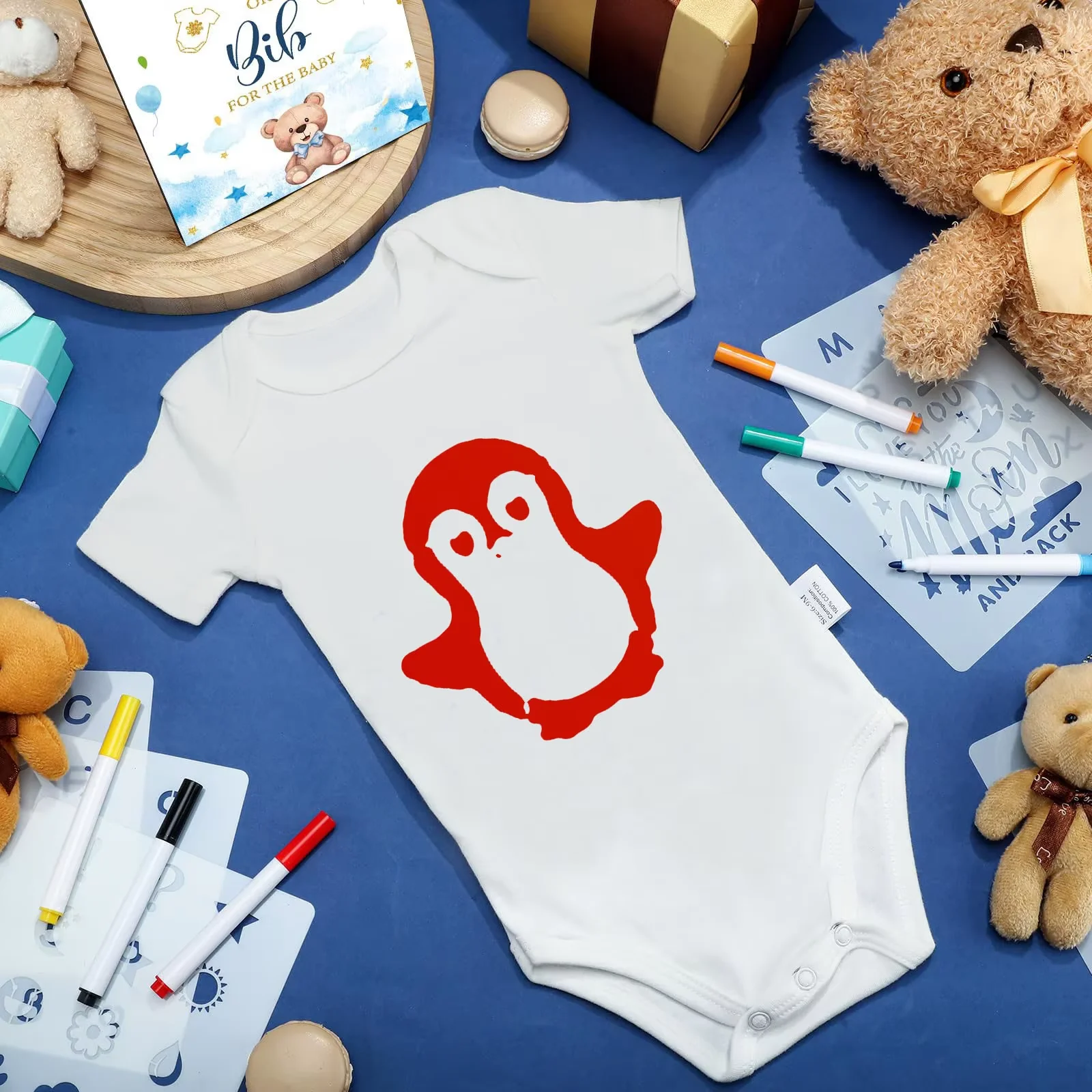 6-30Sets Baby Shower Games Bibs Bodysuits White Newborn Bibs for Gender Reveal Party Supplies with Fabric Colorful  DIY Markers - view 4