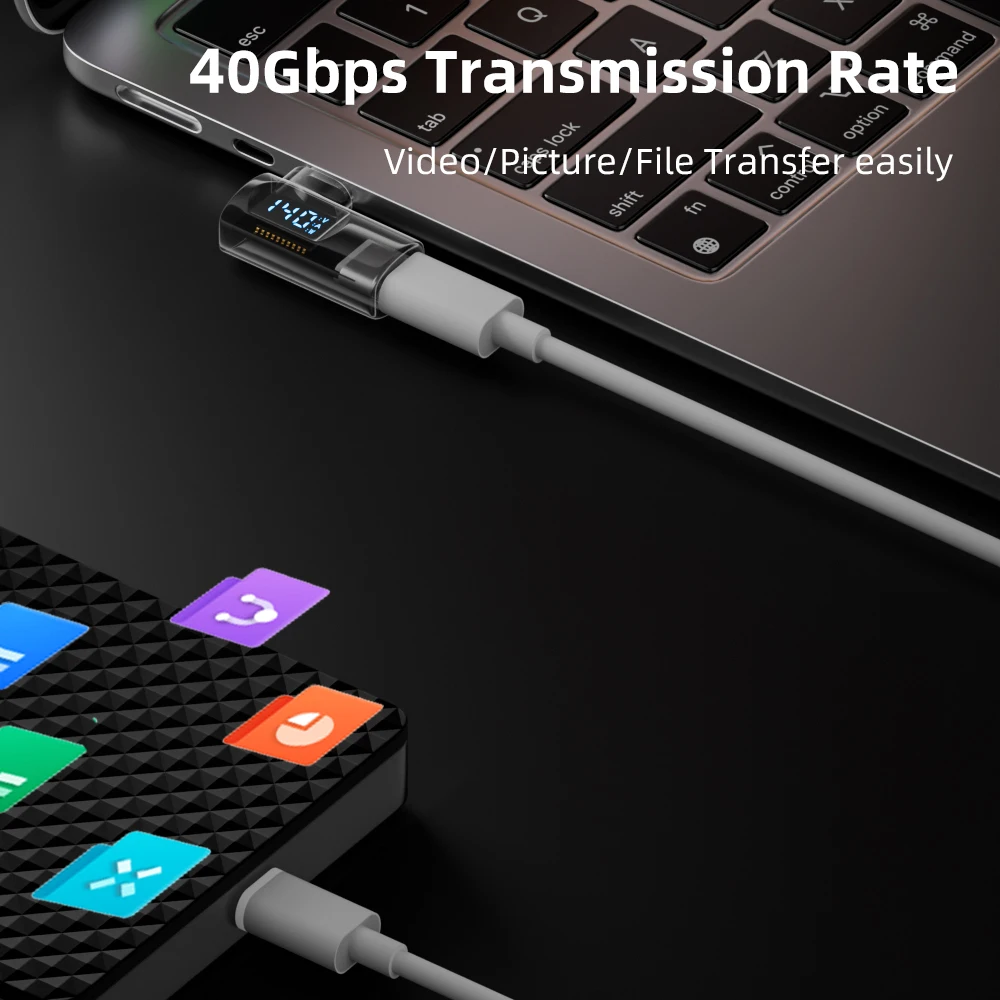 140W USB C to C Adapter 40Gbps 8K@60Hz 90 Degree Converter Digital Display Type C Adapter Connector for Thunderbolt 4/3 MacBook