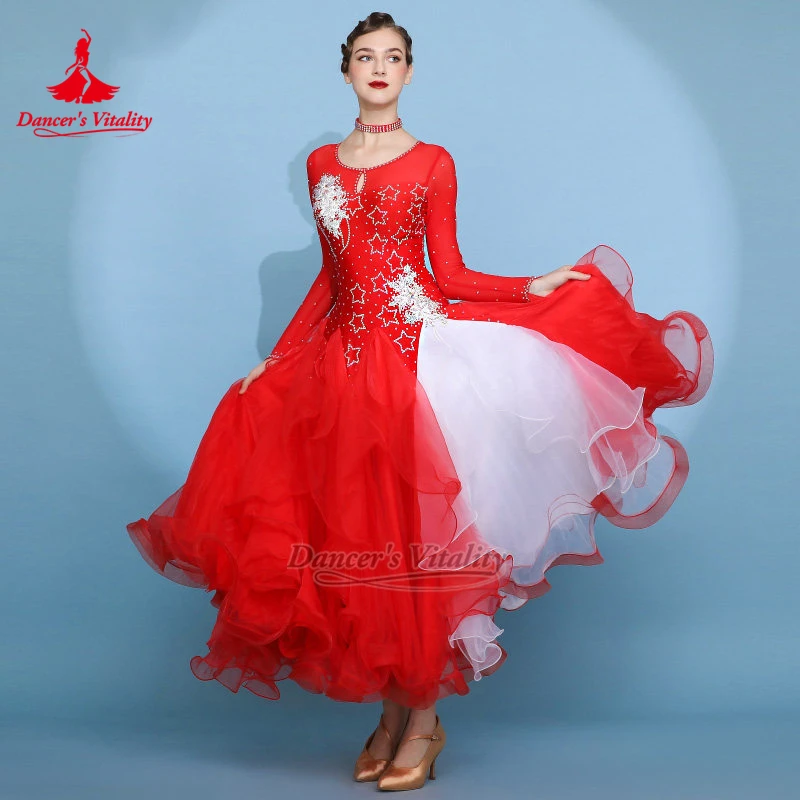 

Adult Tango Waltz Round Collar Luxury AB Stones Graceful Dress with Necklace Female Social Dance Outfit Custom Dancer's Vitality