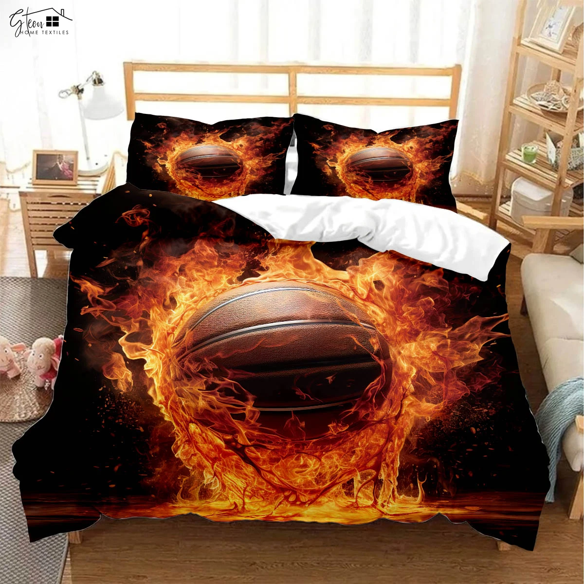 

Flame Basketball 3D Printed Quilt Cover Soft and Comfortable Duvet Cover Pillowcase Bedding Set 3 Pieces