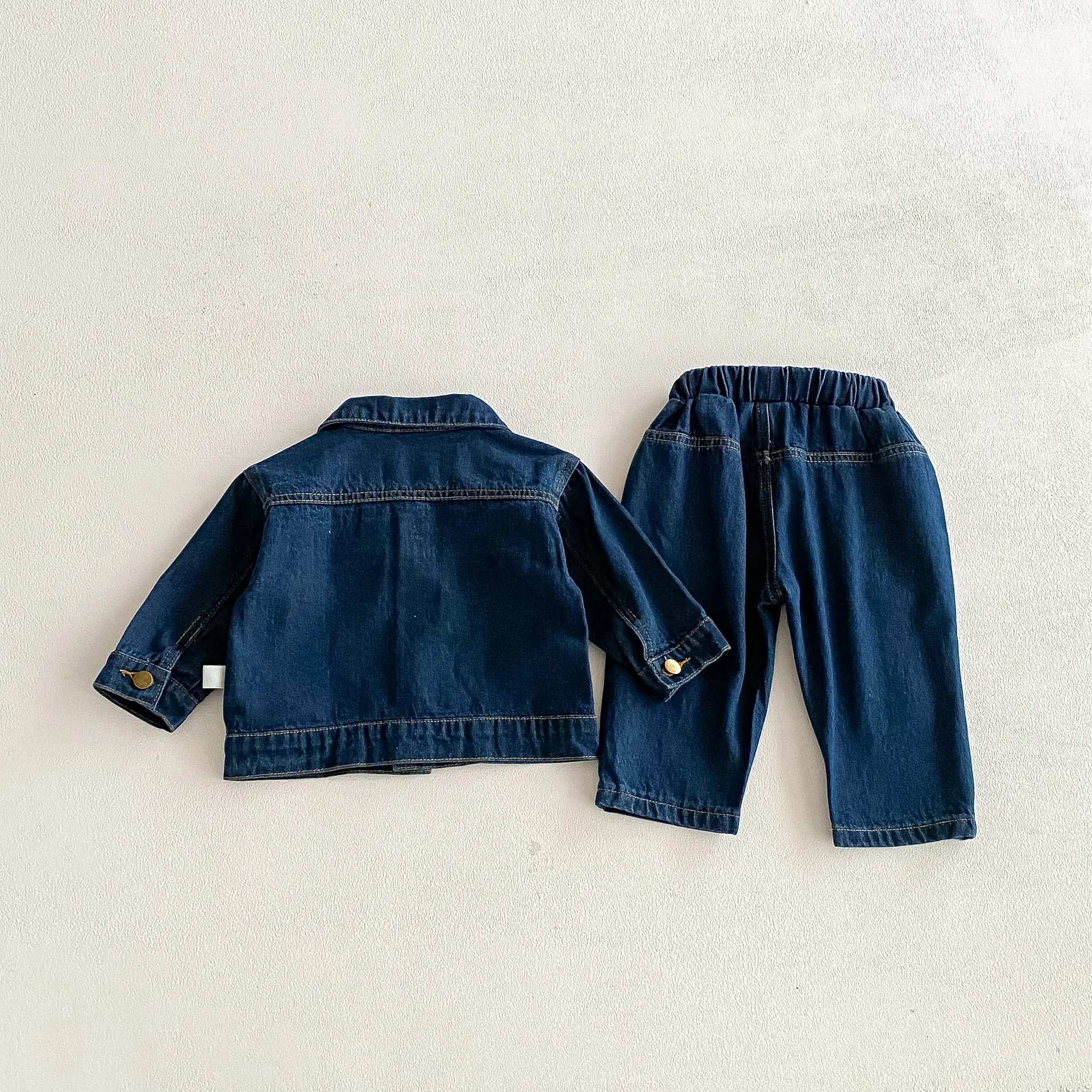 2026 Spring New Baby Long Sleeve Clothes Set Boys Girls Lapel Denim Coat + Pants 2pcs Suit Solid Toddler Casual Jeans Outfits