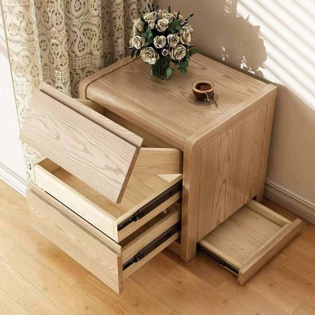 All solid wood bedside table, hidden compartment drawer, four-drawer bedroom storage cabinet, bedside storage cabinet