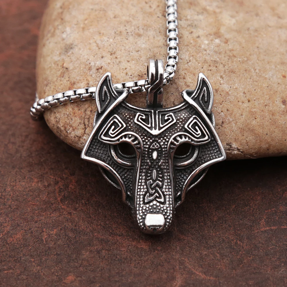 Vintage Celtics Knot Viking Wolf Head Necklace for Men Stainless Steel Amulet Pendant Nordic Myth Scandinavian Male Jewelry Gift