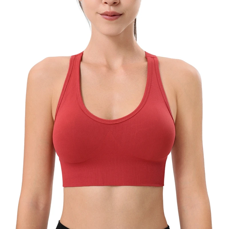 1PC Women's Large Back Style Gathered Running Sports Bra Without Steel Ring, Moisture Absorbing Fitness Yoga Sports Bra