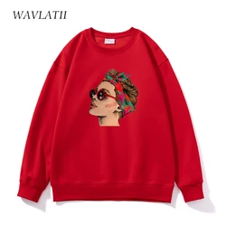 WAVLATII New Women Cool Printed Sweatshirts Female Red Casual Soft Hoodies Lady White Long Sleeve Tops for Spring Autumn WH2355