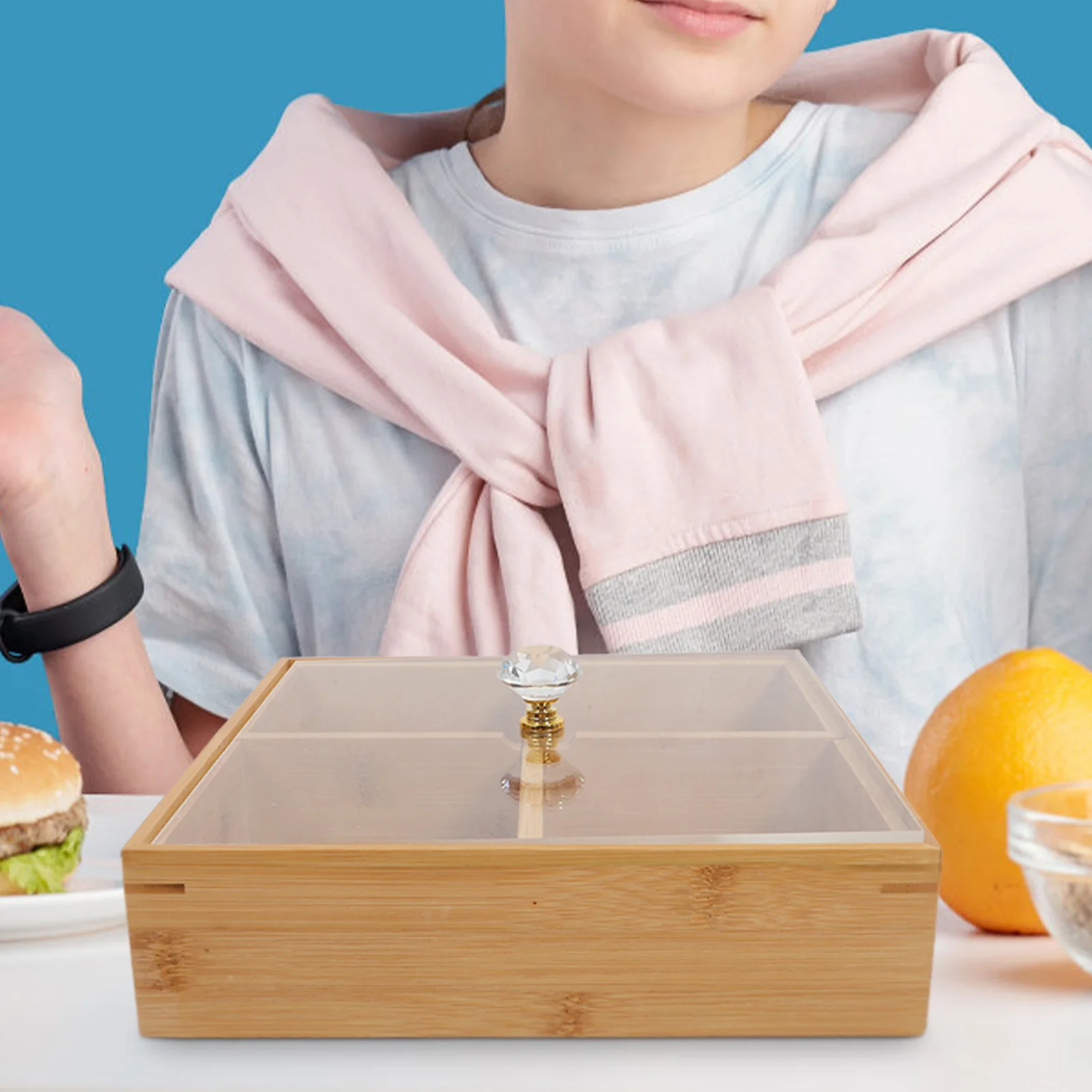 

Decorative Bamboo Serving Tray 4 Compartment Snack Holder for Cookies Candies Nuts Ideal for Holiday Gathering Table Display