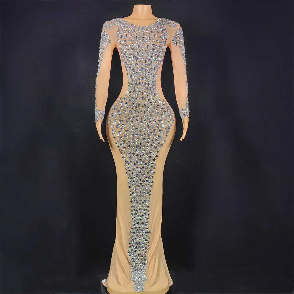 High Quality Hot Diamond Sexy Perspective Elastic Dress 2024 New Fashion Custom Women'S Clothing